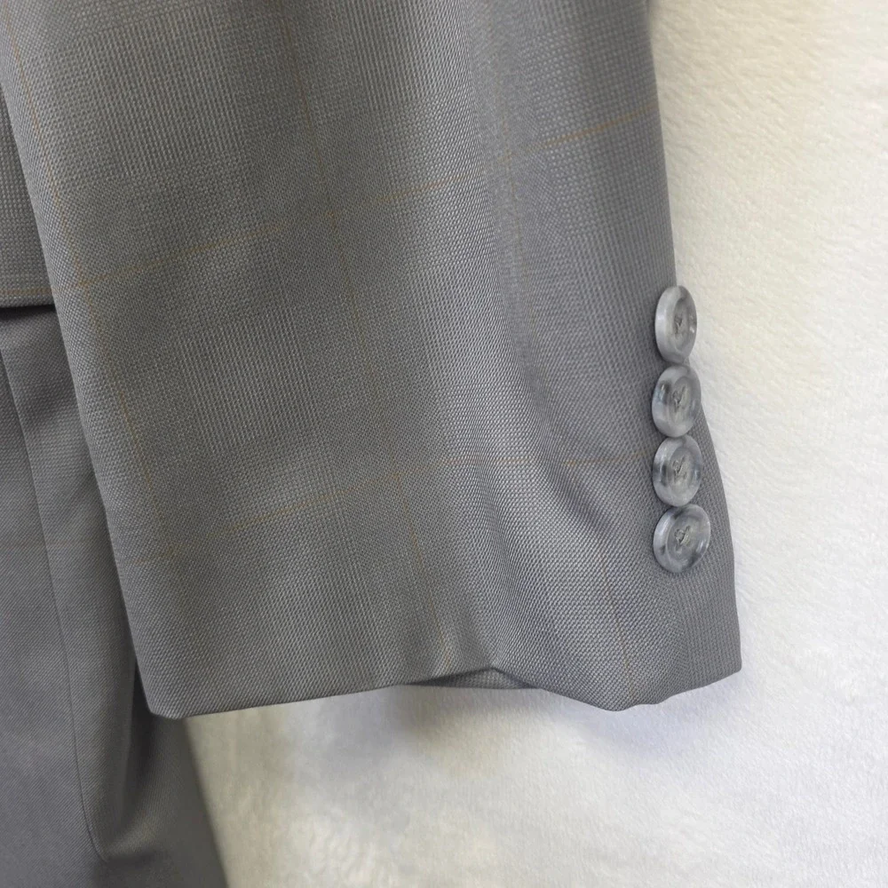 Bespoke Suit Mens 42‎ Jacket 36x32 Pants Gray Windowpane Formal Classic Business